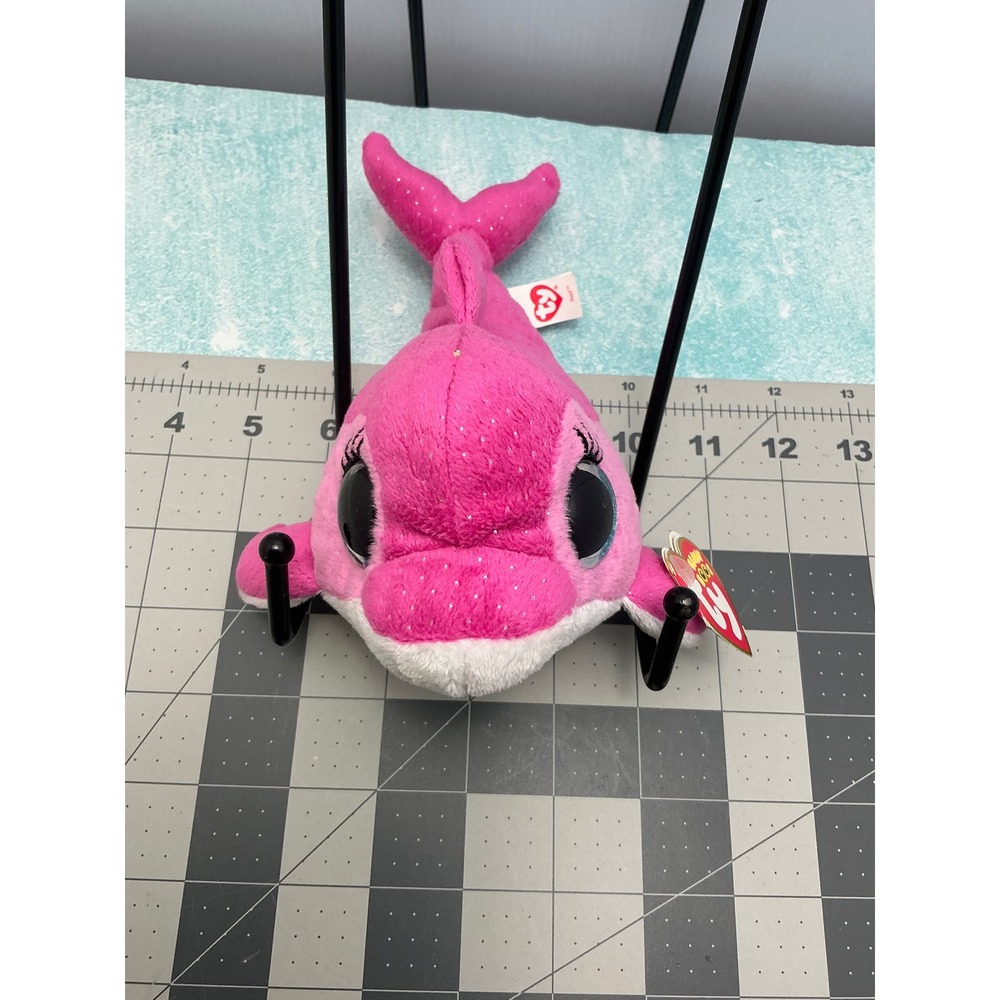Ty Beanie Boos Sparkle Pink Dolphin Plush Glitter Eyes 9 Inch 2016 36190